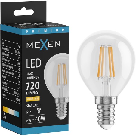 Mexen Vintis LED Filament Bulb E14, G45, 6W, Warm - 2700K, 720 lm, Clear - L156-E14-0627-00
