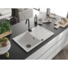 Mexen Bruno granite kitchen sink 1-bowl with drainer 795 x 495 mm, white, black siphon - 6513791010-20-B