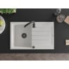 Mexen Bruno granite kitchen sink 1-bowl with drainer 795 x 495 mm, white, black siphon - 6513791010-20-B