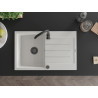 Mexen Bruno granite sink 1-bowl with drainer 795 x 495 mm, white, black siphon - 6513791010-20-B