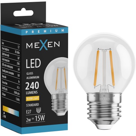 Mexen Vintis Filament LED Bulb E27, G45, 2W, Warm - 2700K, 240 lm, clear - L156-E27-0227-00