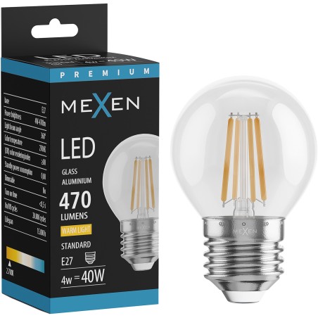 Mexen Vintis LED filament bulb E27, G45, 4W, Warm - 2700K, 470 lm, clear - L156-E27-0427-00