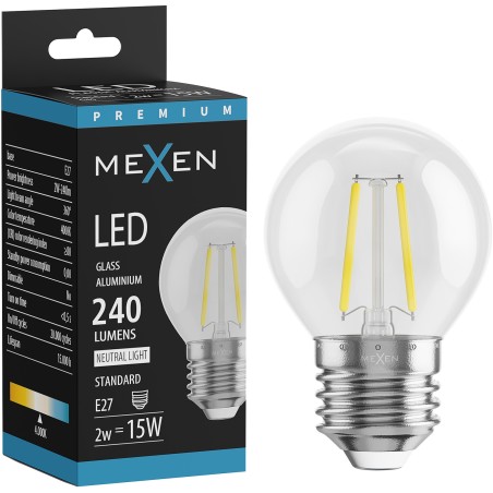 Mexen Vintis LED Filament Bulb E27, G45, 2W, Neutral - 4000K, 240 lm, clear - L156-E14-0227-00 - L156-E27-0240-00