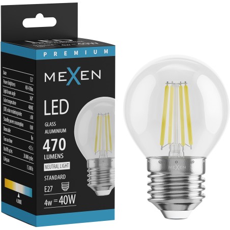 Mexen Vintis LED Filament Bulb E27, G45, 4W, Neutral - 4000K, 470 lm, clear - L156-E27-0427-00 - L156-E27-0440-00