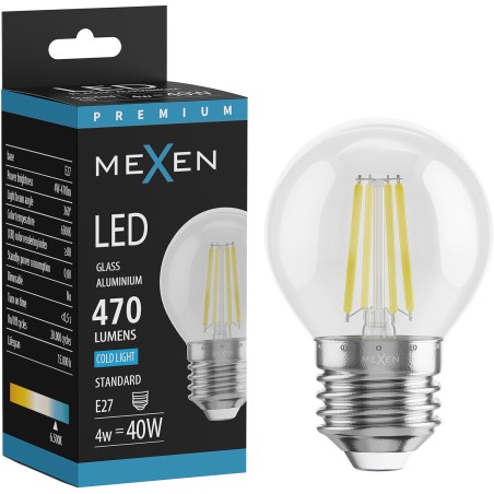 Mexen Vintis LED Filament Bulb E27, G45, 4W, Cool - 6500K, 470 lm, clear - L156-E27-0465-00