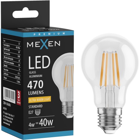 Mexen Vintis LED Filament Bulb E27, A60, 4W, Warm - 2200K, 470 lm, clear - L150-E27-0422-00