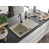 Mexen Bruno 1-bowl granite sink with drainer 795 x 495 mm, beige, black siphon - 6513791010-69-B
