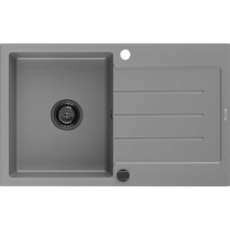Mexen Bruno 1-bowl granite sink with drainer 795 x 495 mm, gray, black siphon - 6513791010-71-B