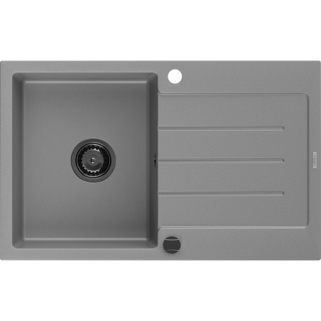 Mexen Bruno 1-compartment granite sink with a drip tray 795 x 495 mm, Grey, siphon Black - 6513791010-71-B