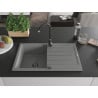 Mexen Bruno 1-bowl granite sink with drainer 795 x 495 mm, gray, black siphon - 6513791010-71-B