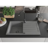 Mexen Bruno single-bowl granite sink with drainer 795 x 495 mm, gray, black siphon - 6513791010-71-B