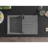 Mexen Bruno single-bowl granite sink with drainer 795 x 495 mm, gray, black siphon - 6513791010-71-B
