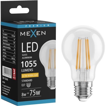 Mexen Vintis LED Filament Bulb E27, A60, 8W, Warm - 2200K, 1055 lm, clear - L150-E27-0822-00