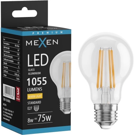 Mexen Vintis LED Filament Bulb E27, A60, 8W, Warm - 2700K, 1055 lm, clear - L150-E27-0827-00