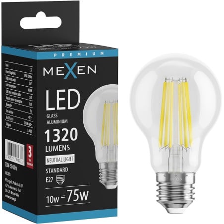 Mexen Vintis LED filament bulb E27, A60, 10W, Neutral - 4000K, 1320 lm, clear - L150-E27-1040-00