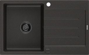 Mexen Bruno 1-compartment granite sink with a drip tray 795 x 495 mm, Black/Gold metallic, siphon Black - 6513791010-75-B