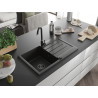 Mexen Bruno 1-bowl granite sink with drainer 795 x 495 mm, black/gold metallic, black siphon - 6513791010-75-B