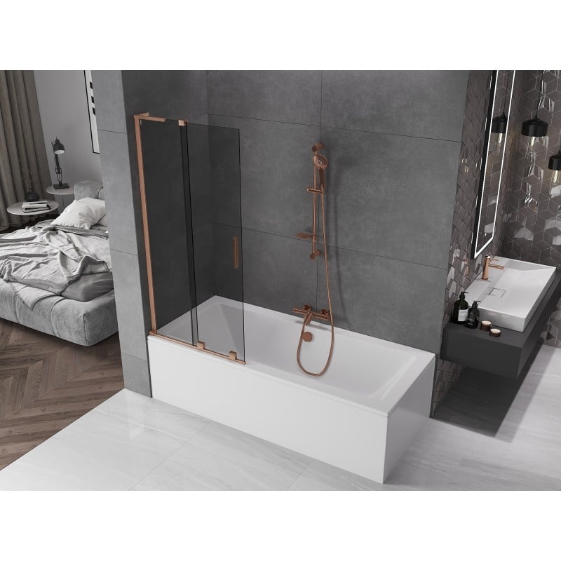 Mexen Velar L 2-panel sliding bath screen 80 x 150 cm, graphite, brushed copper - 896-080-003-41-65