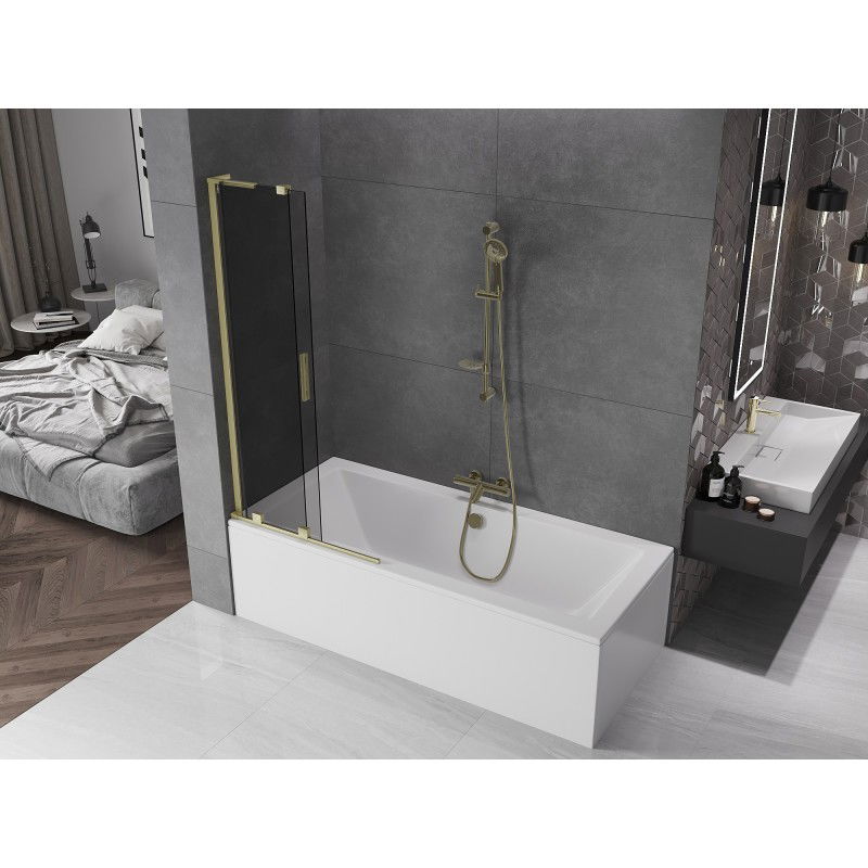 Mexen Velar L two-panel sliding bath screen 85 x 150 cm, graphite, brushed gold - 896-085-003-41-55
