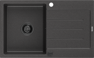 Mexen Bruno 1-compartment granite sink with a drip tray 795 x 495 mm, spotted black, siphon Black - 6513791010-76-B