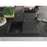 Mexen Bruno granite sink single-bowl with drainer 795 x 495 mm, black, black siphon - 6513791010-77-B