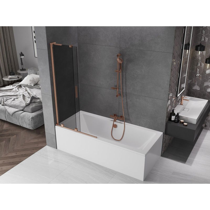 Mexen Velar L 2-panel sliding bath screen 95 x 150 cm, graphite, brushed copper - 896-095-003-41-65