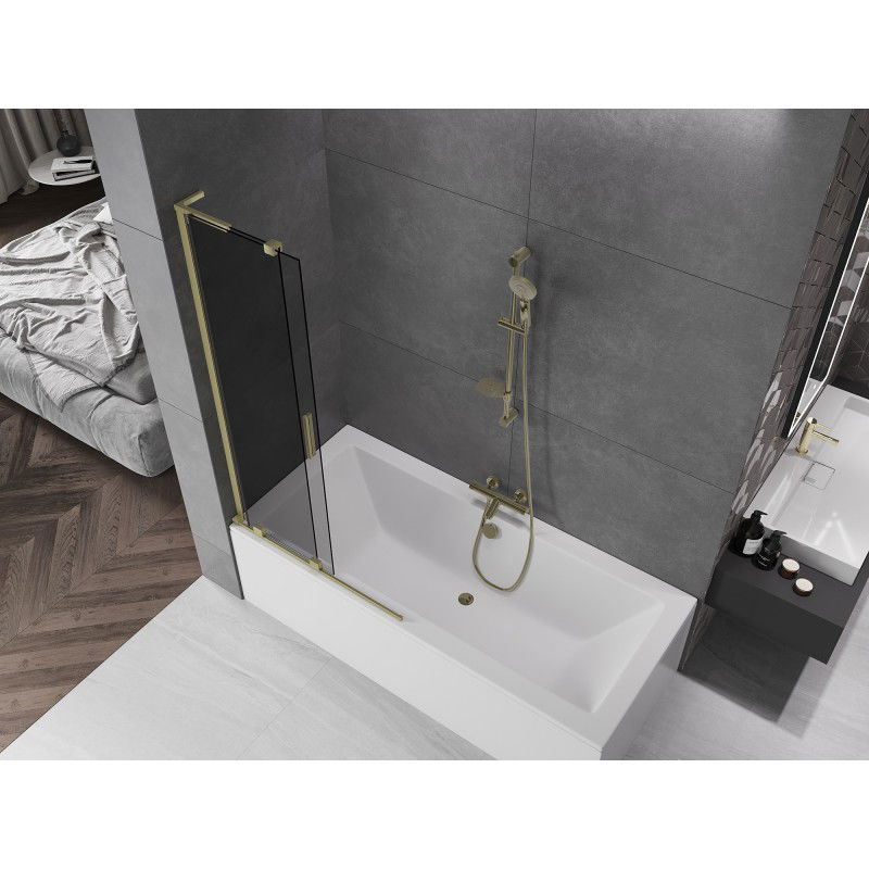 Mexen Velar L two-panel sliding bath screen 95 x 150 cm, graphite, brushed gold - 896-095-003-41-55