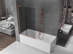 Mexen Velar L 2-panel retractable bath screen 100 x 150 cm, graphite, brushed copper - 896-100-003-41-65