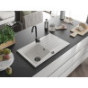 Mexen Cesar granite kitchen sink single-bowl with drainer 775 x 470 mm, white, black siphon - 6514771010-20-B