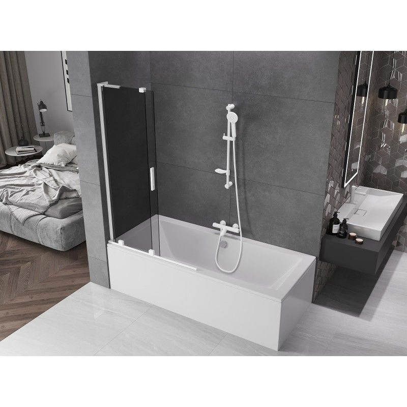 Mexen Velar L, 2-Wing Sliding Bath Screen 100 x 150 cm, Graphite, White - 896-100-003-41-20
