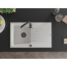 Mexen Cesar granite kitchen sink single-bowl with drainer 775 x 470 mm, white, black siphon - 6514771010-20-B
