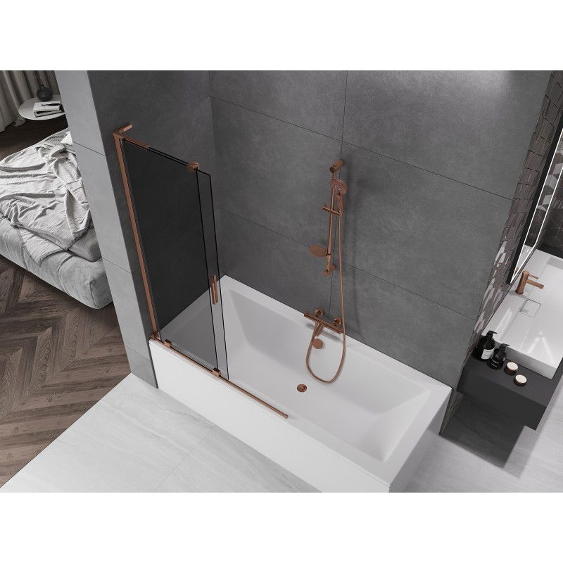 Mexen Velar L 2-Panel Sliding Bath Screen 110 x 150 cm, Graphite, Rose Gold - 896-110-003-41-60