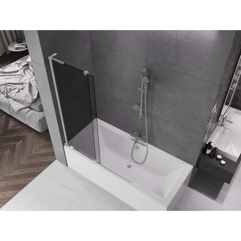 Mexen Velar L bath screen 2-winged sliding 120 x 150 cm, graphite, brushed nickel - 896-120-003-41-97