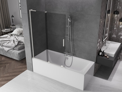 Mexen Velar L bath screen 2-winged sliding 120 x 150 cm, graphite, brushed nickel - 896-120-003-41-97