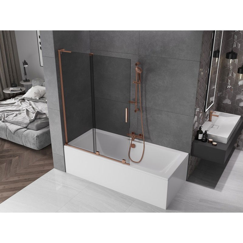 Mexen Velar L 2-panel retractable bath screen 120 x 150 cm, graphite, rose gold - 896-120-003-41-60