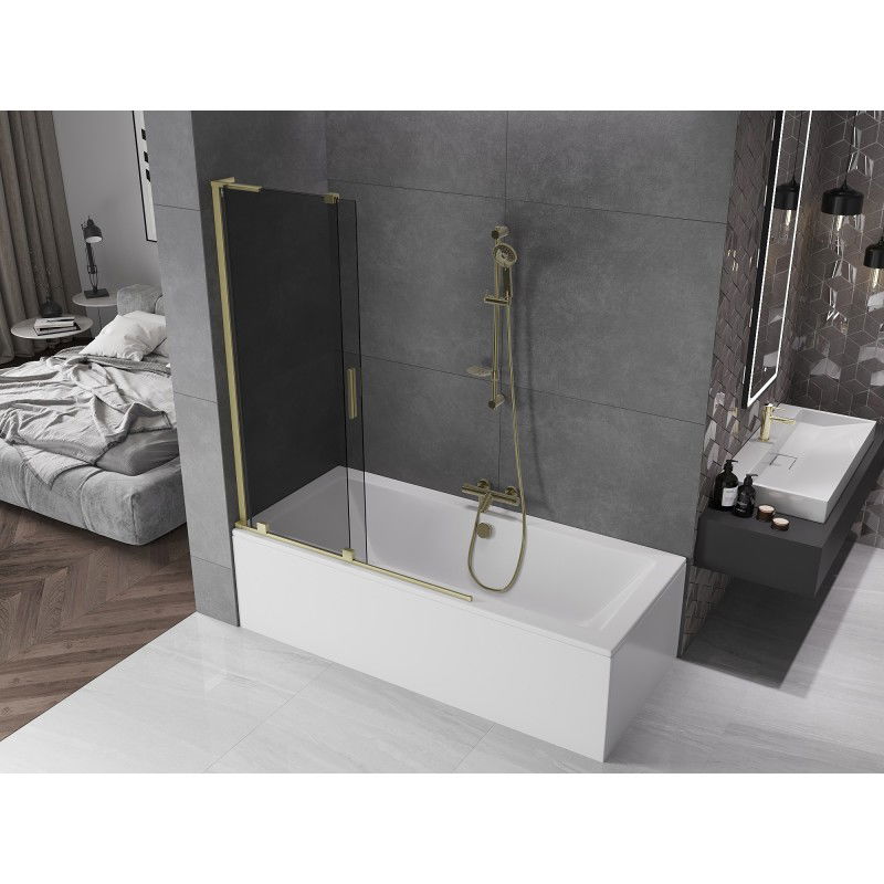 Mexen Velar L Bathroom Screen 2-Panel Sliding 120 x 150 cm, Graphite, Brushed Gold - 896-120-003-41-55