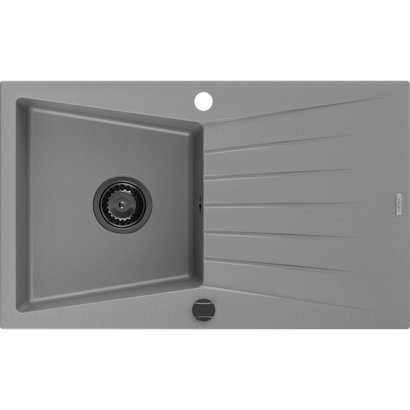 Mexen Cesar 1-Bowl Granite Sink with Drainer 775 x 470 mm, Gray, Black Siphon - 6514771010-71-B