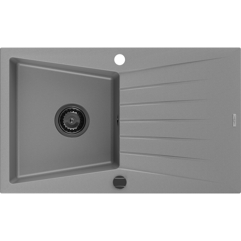 Mexen Cesar granite sink 1-bowl with drainer 775 x 470 mm, gray, black siphon - 6514771010-71-B