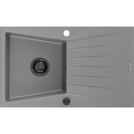 Mexen Cesar granite sink 1-bowl with drainer 775 x 470 mm, gray, black siphon - 6514771010-71-B