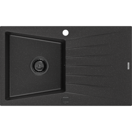 Mexen Cesar 1-compartment granite sink with a drip tray 775 x 470 mm, Black/Silver metallic, siphon Black - 6514771010-73-B