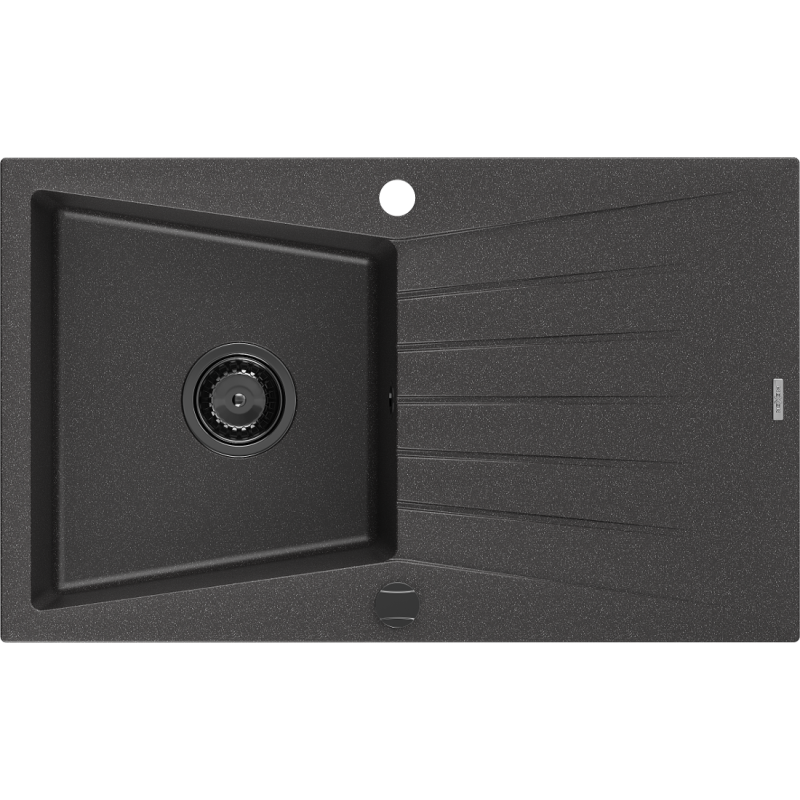 Mexen Cesar granite kitchen sink 1-bowl with drainer 775 x 470 mm, black speckled, black siphon - 6514771010-76-B