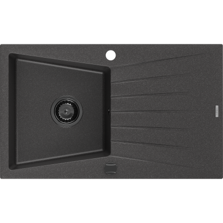 Mexen Cesar granite kitchen sink 1-bowl with drainer 775 x 470 mm, black speckled, black siphon - 6514771010-76-B