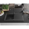 Mexen Cesar granite kitchen sink 1-bowl with drainer 775 x 470 mm, black speckled, black siphon - 6514771010-76-B