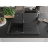 Mexen Cesar single-bowl granite sink with drainer 775 x 470 mm, black, black siphon - 6514771010-77-B