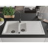 Mexen Andres 1.5-bowl granite sink with drainer 1000 x 500 mm, white, black siphon - 6515101510-20-B