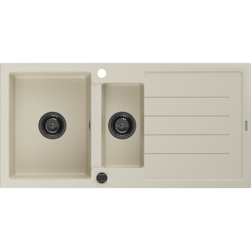 Mexen Andres 1.5-compartment granite sink with a drip tray 1000 x 500 mm, Beige, siphon Black - 6515101510-69-B