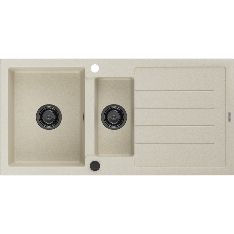 Mexen Andres granite sink 1.5-basin with drainer 1000 x 500 mm, beige, black siphon - 6515101510-69-B