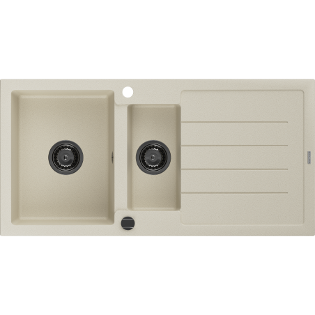 Mexen Andres 1.5-bowl granite sink with drainer 1000 x 500 mm, beige, black siphon - 6515101510-69-B