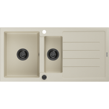 Mexen Andres granite sink 1.5-bowl with drainer 1000 x 500 mm, beige, black siphon - 6515101510-69-B