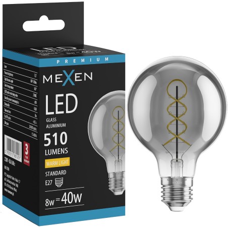 Mexen Vintis LED Filament Spiral Bulb E27, G80, 8W, Warm - 2700K, 510 lm, Smoke - L165-E27-0827-70